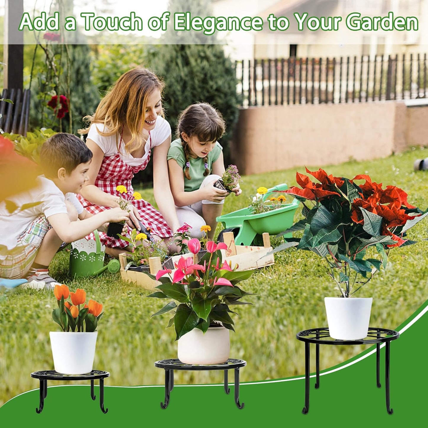Xgunion Metal Plant Stand 5 Pack Heavy Duty Rustproof Indoor Outdoor | Iron Round Shelf for Flower Pot Planter, Patio &