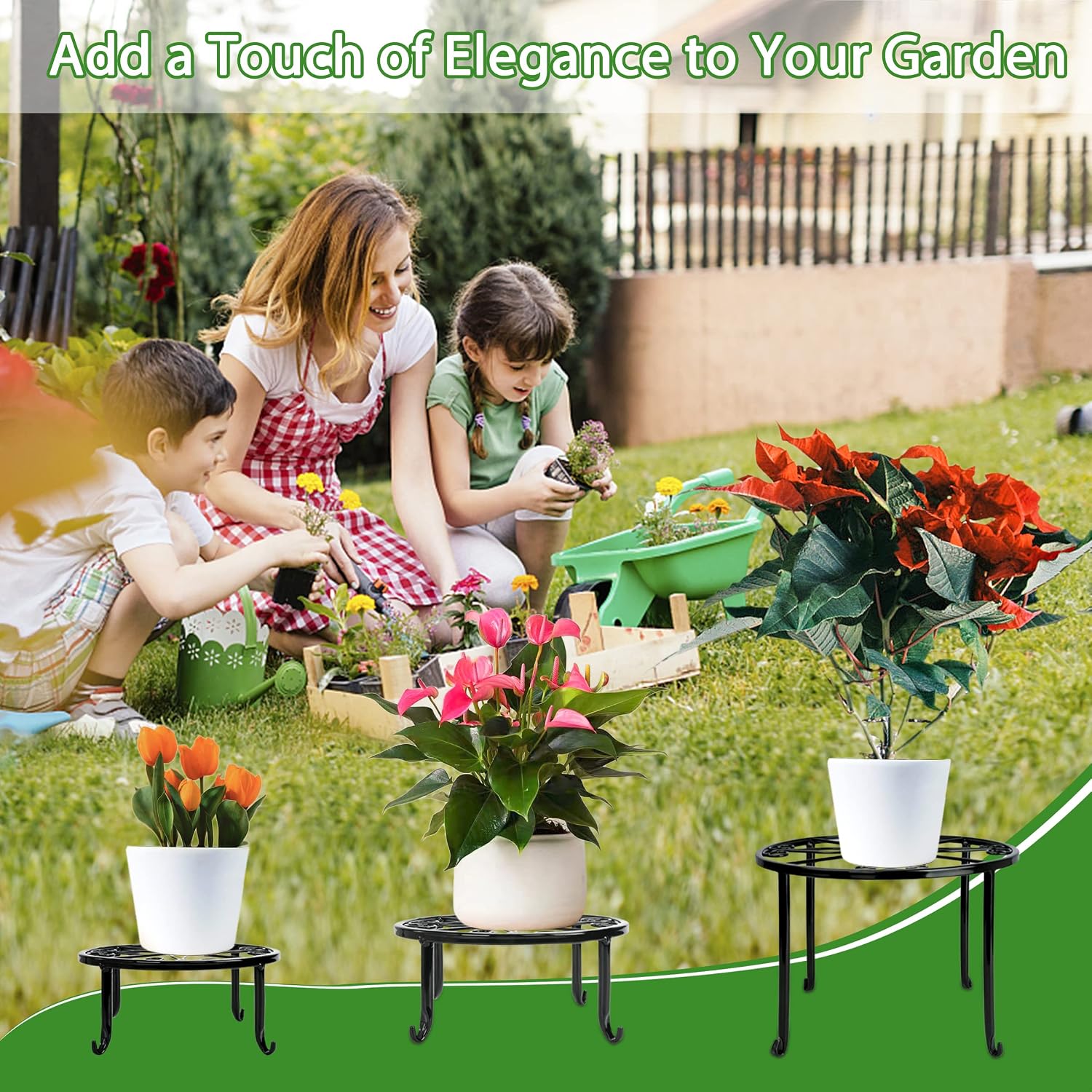 Xgunion Metal Plant Stand 5 Pack Heavy Duty Rustproof Indoor Outdoor | Iron Round Shelf for Flower Pot Planter, Patio &