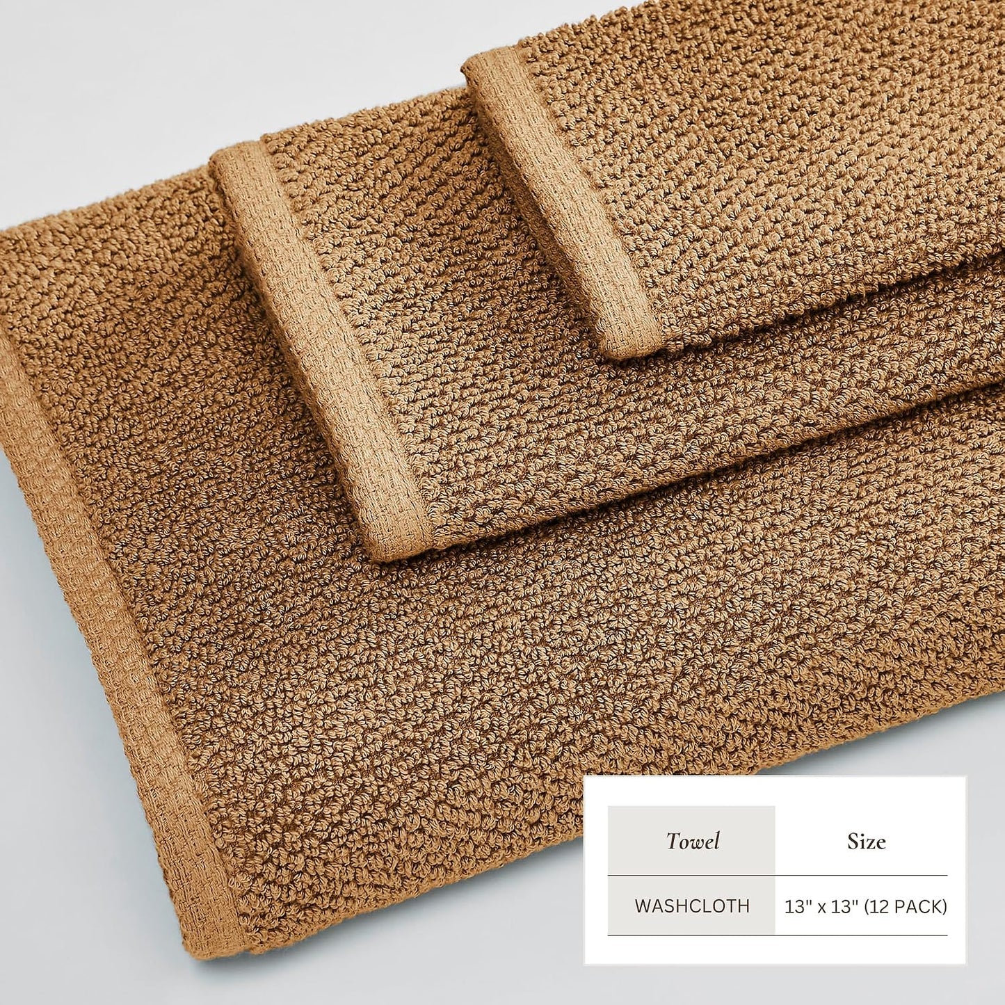 Great Bay Home 100% Cotton 12-Pack 13x13 Wash Cloth - Absorbent, Quick-Drying, Durable Face Towels for Bathroom Decor