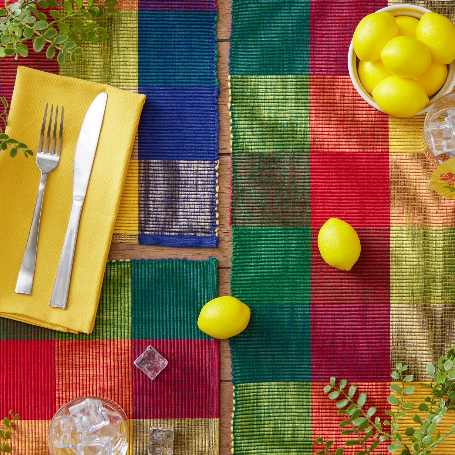 DII Basic Everyday Ribbed Tabletop 100% Cotton, Placemat Set, 13x19, Summer Check, 6 Piece