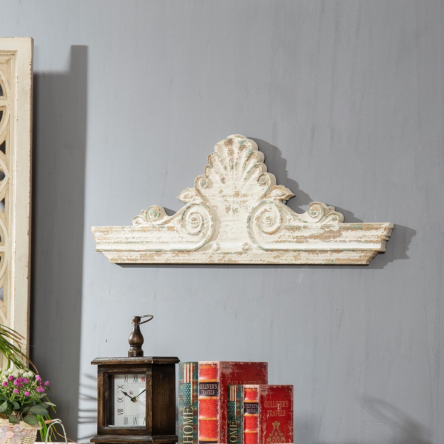 Carved Wood Wall / 16.7"L x 2.8"W / Shabby Chic White