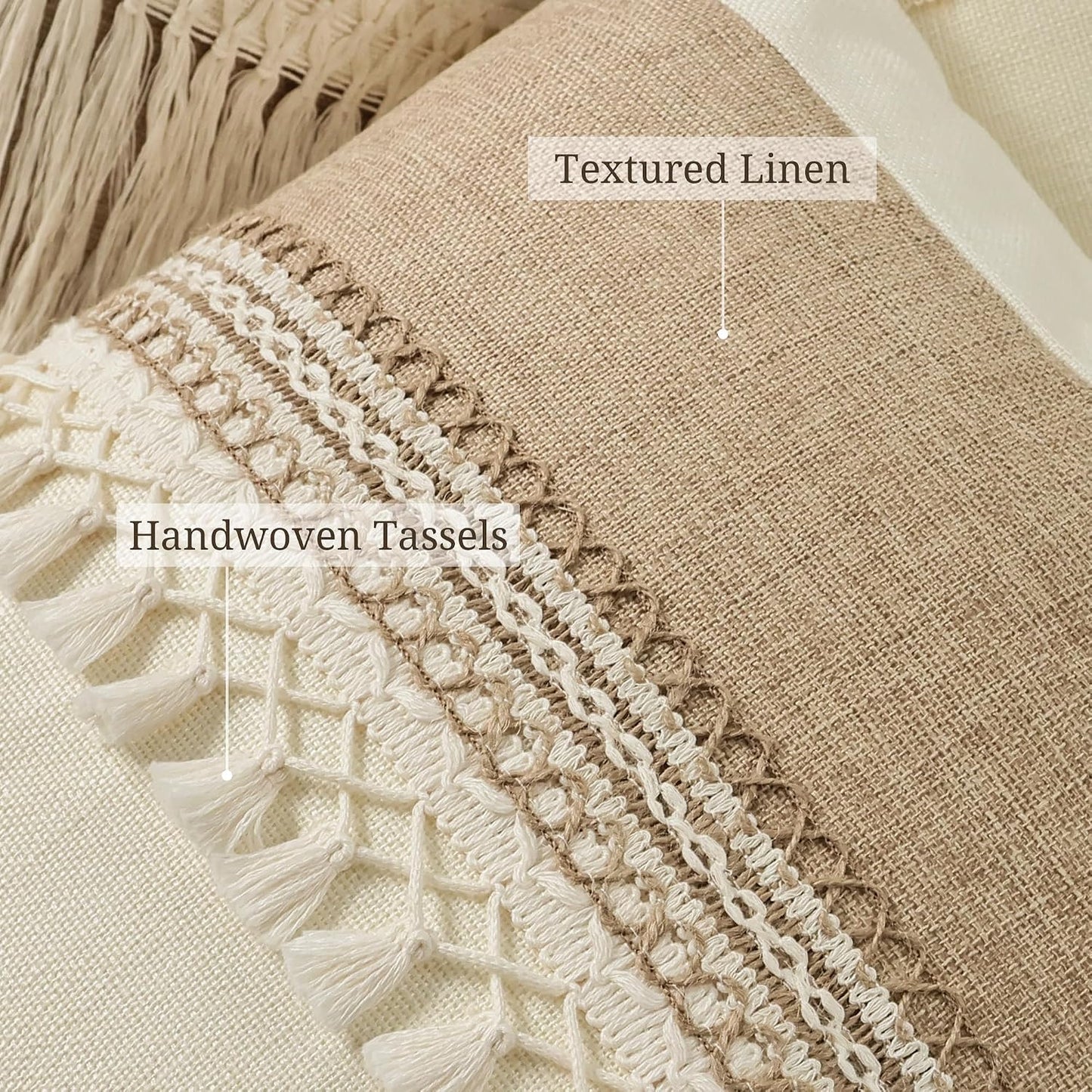 Boho Pillow Covers / Boho Beige Tassles-b / 18 x 18 / Set of 2