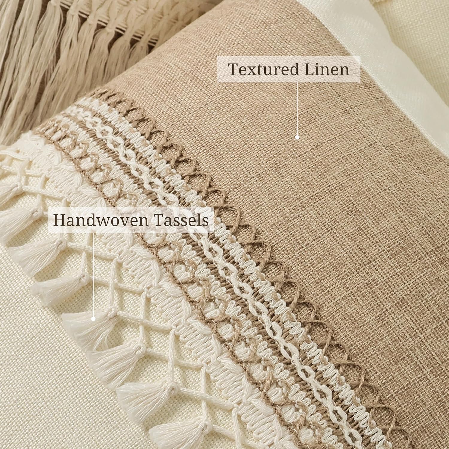 Boho Pillow Covers / Boho Beige Tassles-b / 18 x 18 / Set of 2