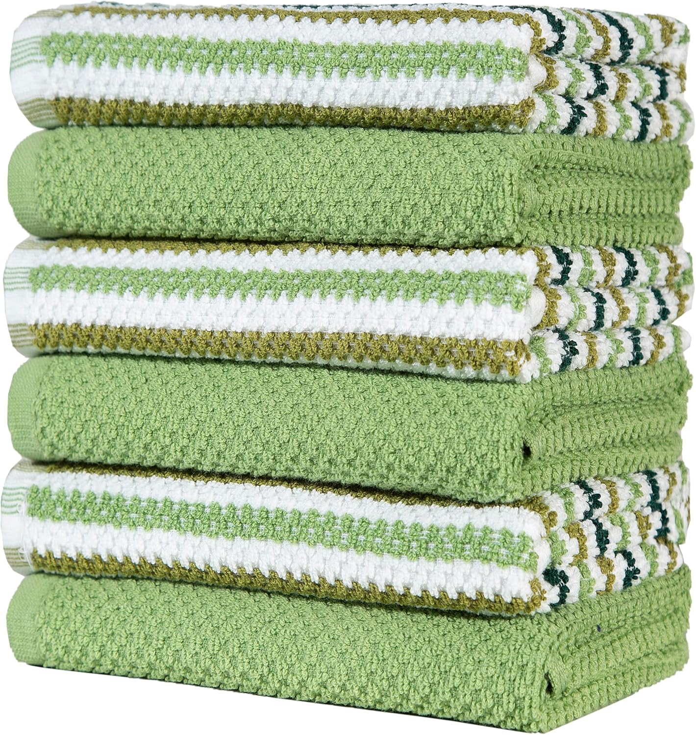 Bumble Kitchen Towels 6 Pack 100% Cotton 16"x26" - Sage Wide Stripe | 430 GSM Soft Kitchen Hand Towels with Hanging