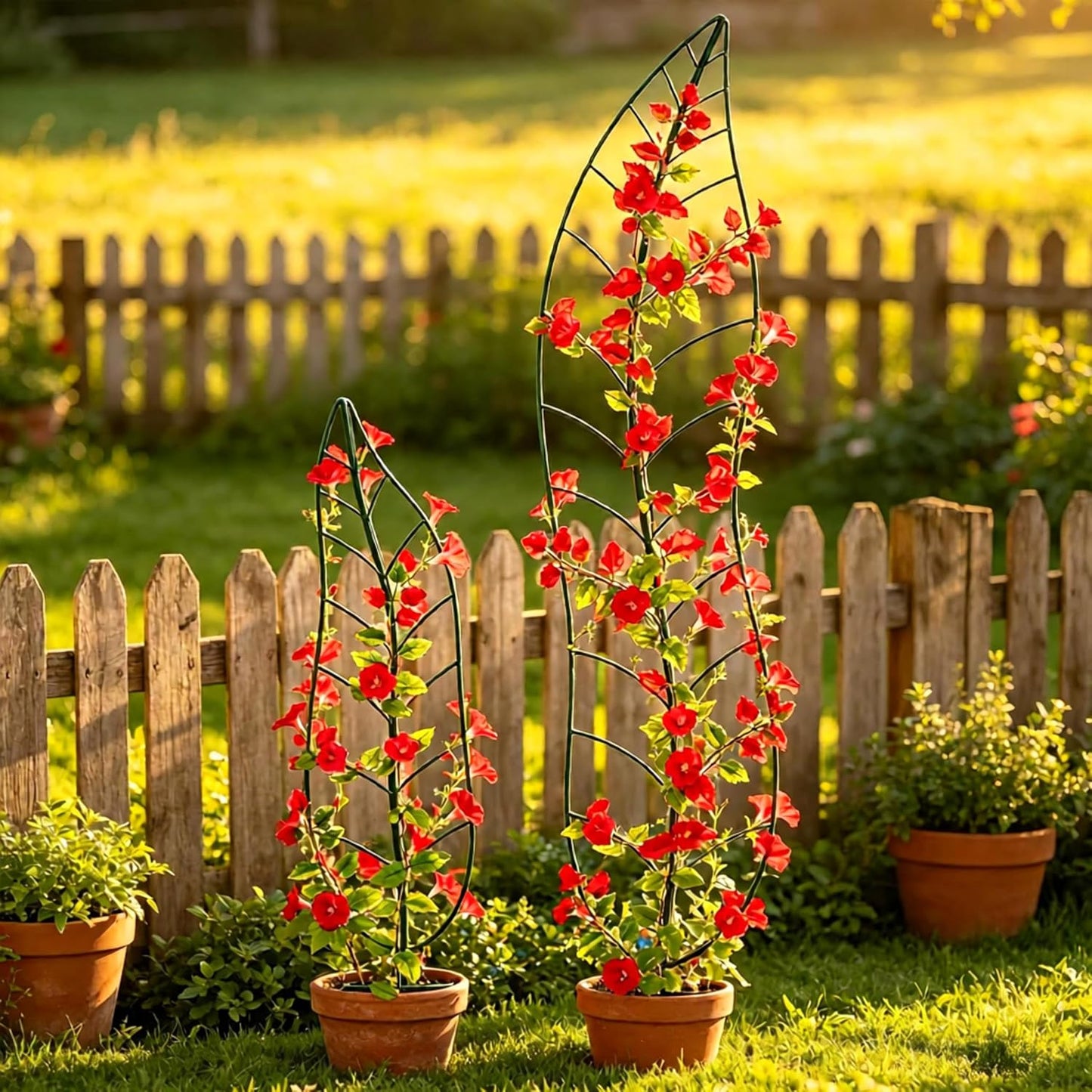Garden Trellis Plant Support Trellis Green Leaf Trellis Garden Decoration for Climbing Vines Floral Metal Trellis Set