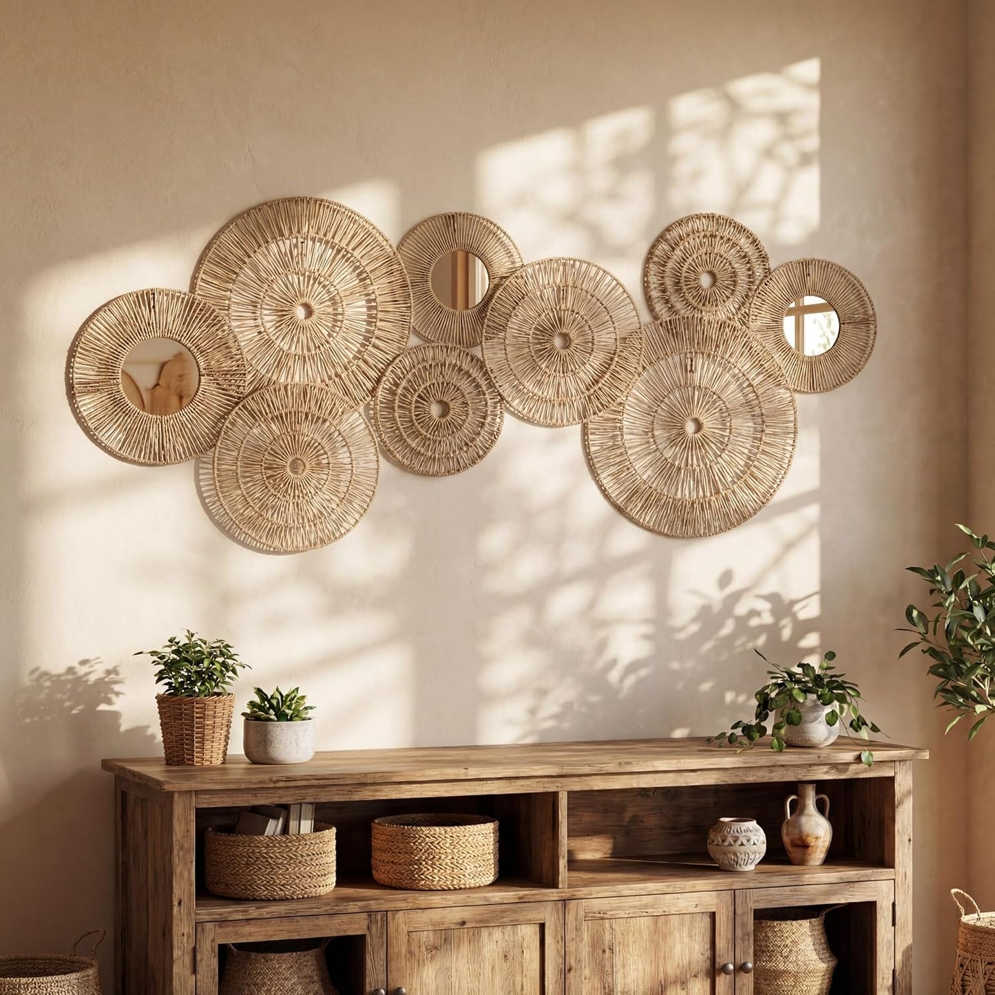 Wicker Jute Wall Decor Baskets / Set of 9