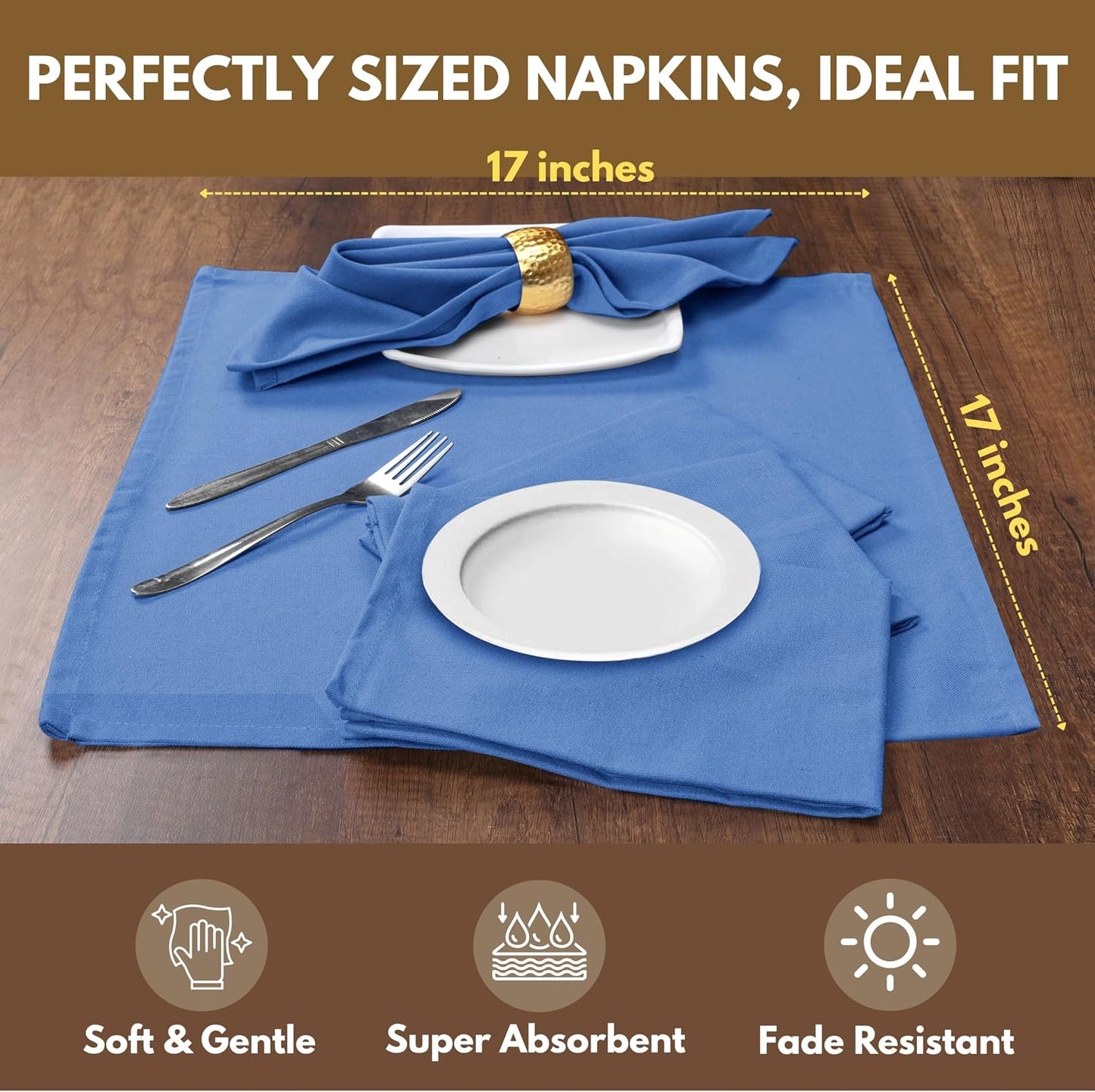 Native Fab Sky Blue Easter Cloth Napkins Set of 12-100% Cotton Spring Dinner Napkins 17x17 - Premium Hotel Quality