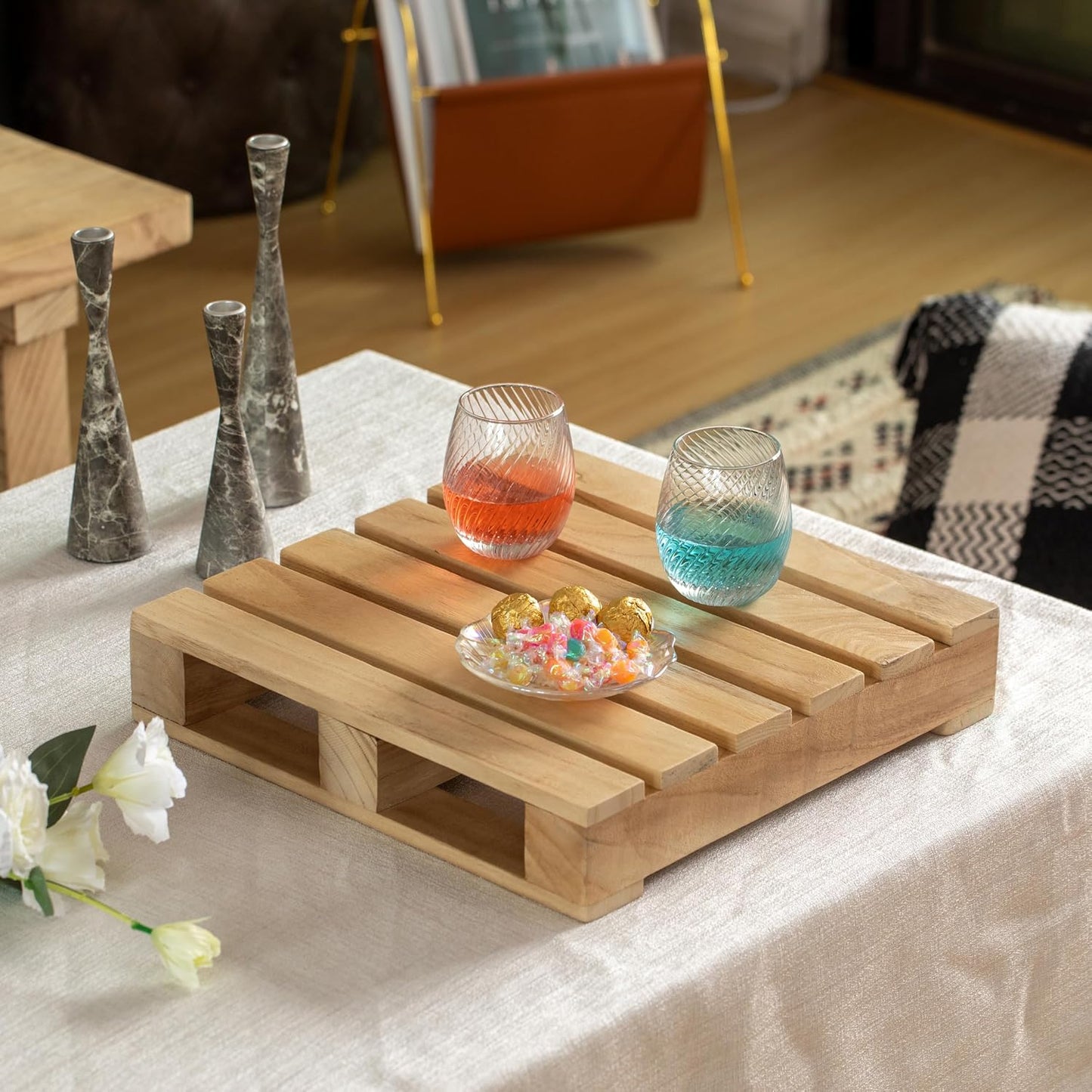 15- Rustic Wooden Pallet Display Stand Wood Riser / Natural / Set of 15