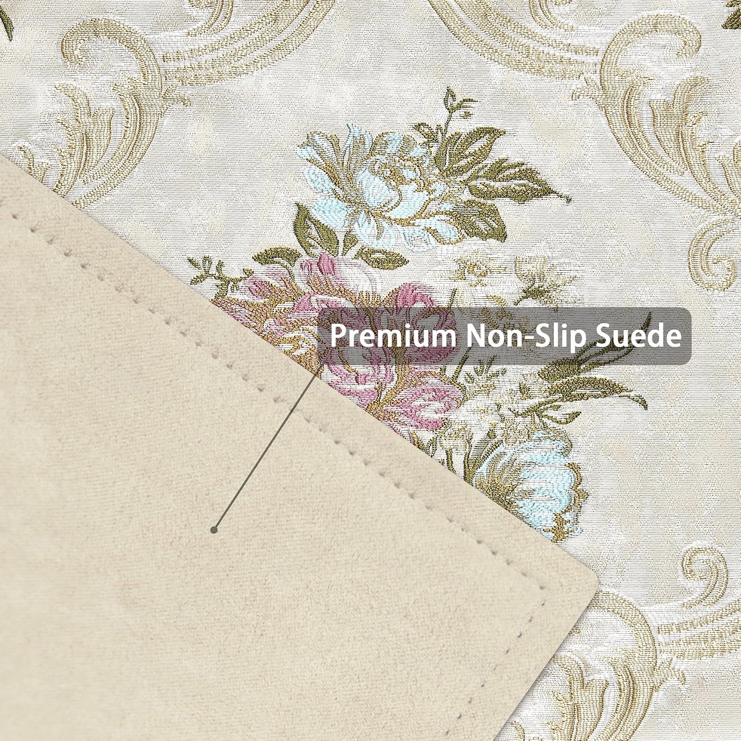 Loom and Mill Jacquard Floral Placemats Set of 4, Pearly Beige, 12x18in | Luxury Elegant Non-Slip Table Place Mats for