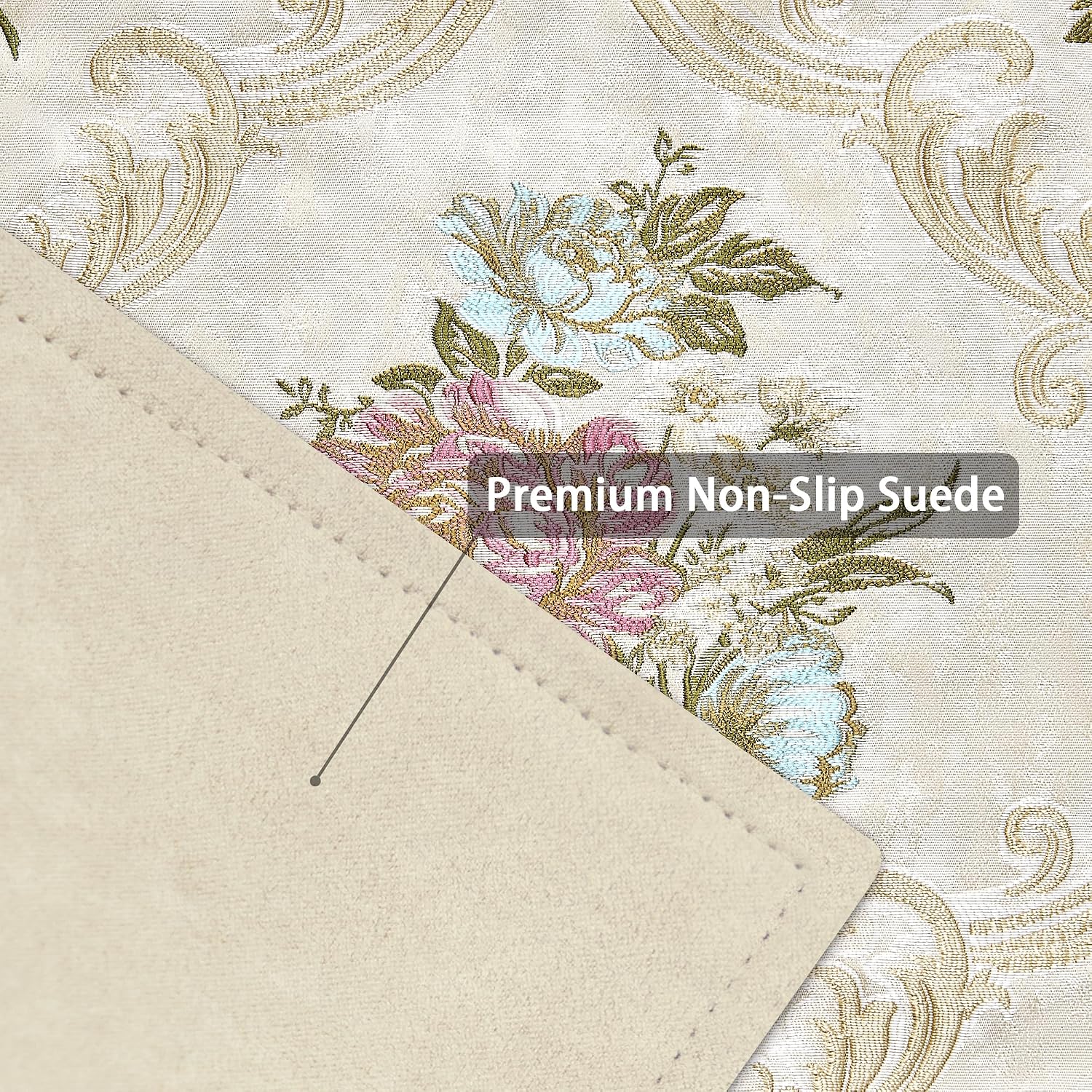 Loom and Mill Jacquard Floral Placemats Set of 4, Pearly Beige, 12x18in | Luxury Elegant Non-Slip Table Place Mats for