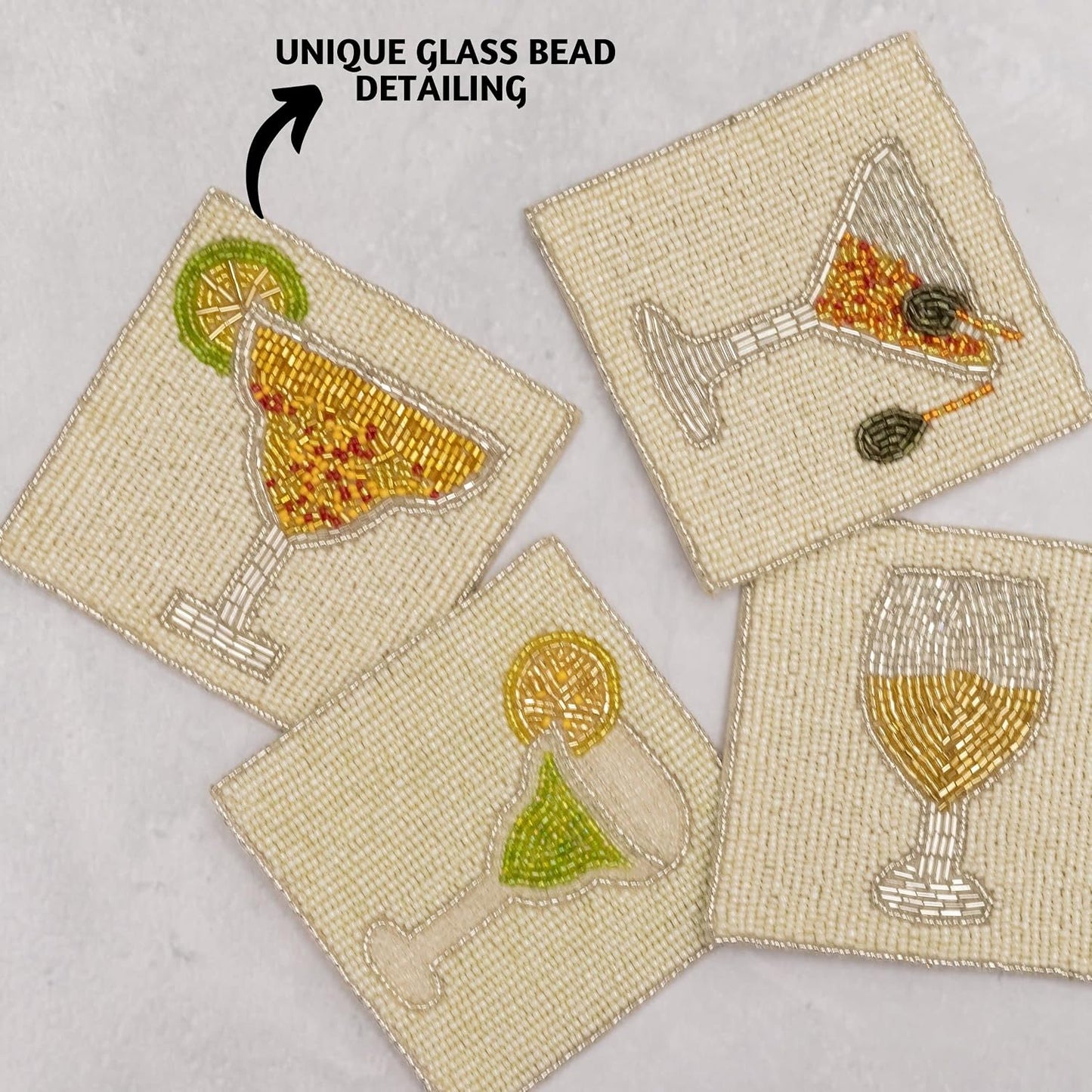 Beaded Handmade Square Drink Coasters / Cocktail / Set of 4