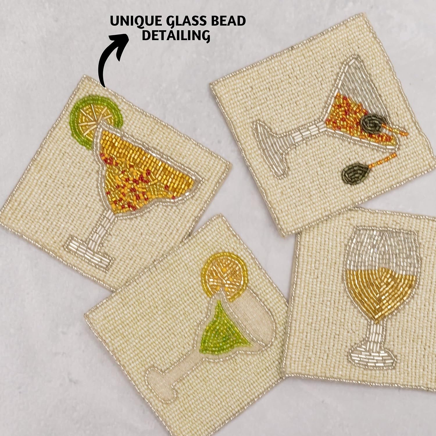 Beaded Handmade Square Drink Coasters / Cocktail / Set of 4