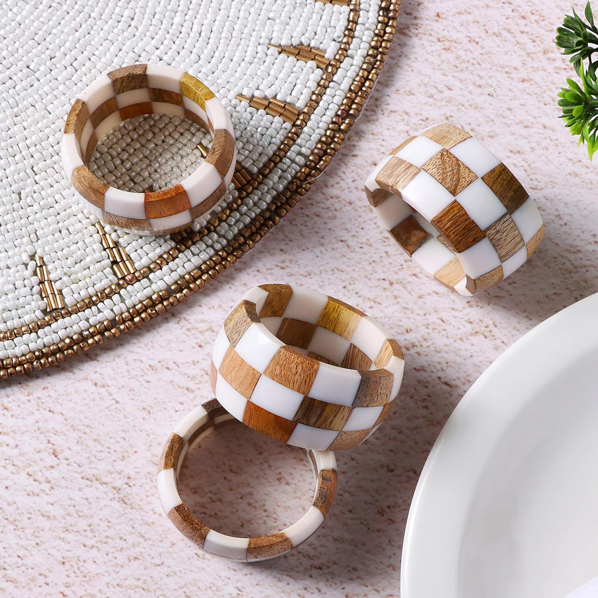 Resin & Wood Napkin Rings, Set of 8, White | 2x2x1 in each, epoxy resin & natural wood, moisture-resistant