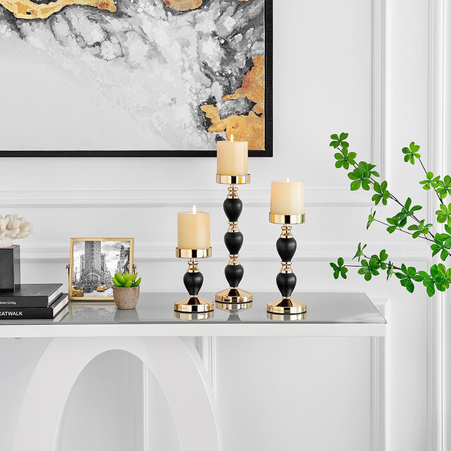 Danya B. Talia Black and Gold Candlestick Taper Candle Holders - Set of 3