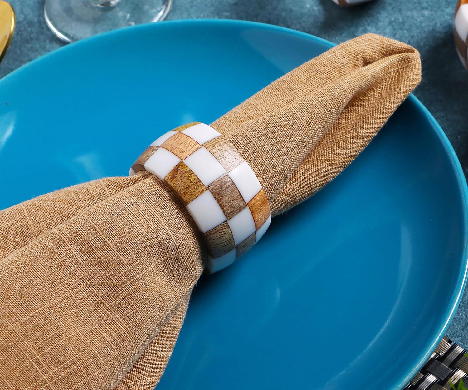 Alpha Living Home Epoxy Wood Napkin Rings, Set of 12, Brown Cream | Handcrafted epoxy resin & natural wood, 2 x 2 x