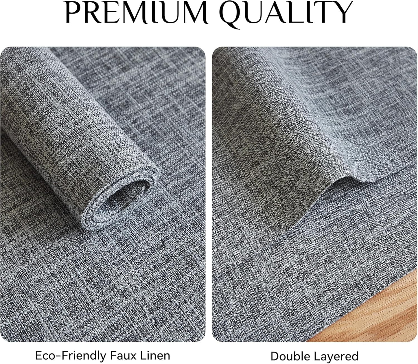 Softalker Faux Linen Cloth Placemats Set of 8-12 x 18 Inch, Light Grey | Double Layered Durable Burlap Farmhouse Place