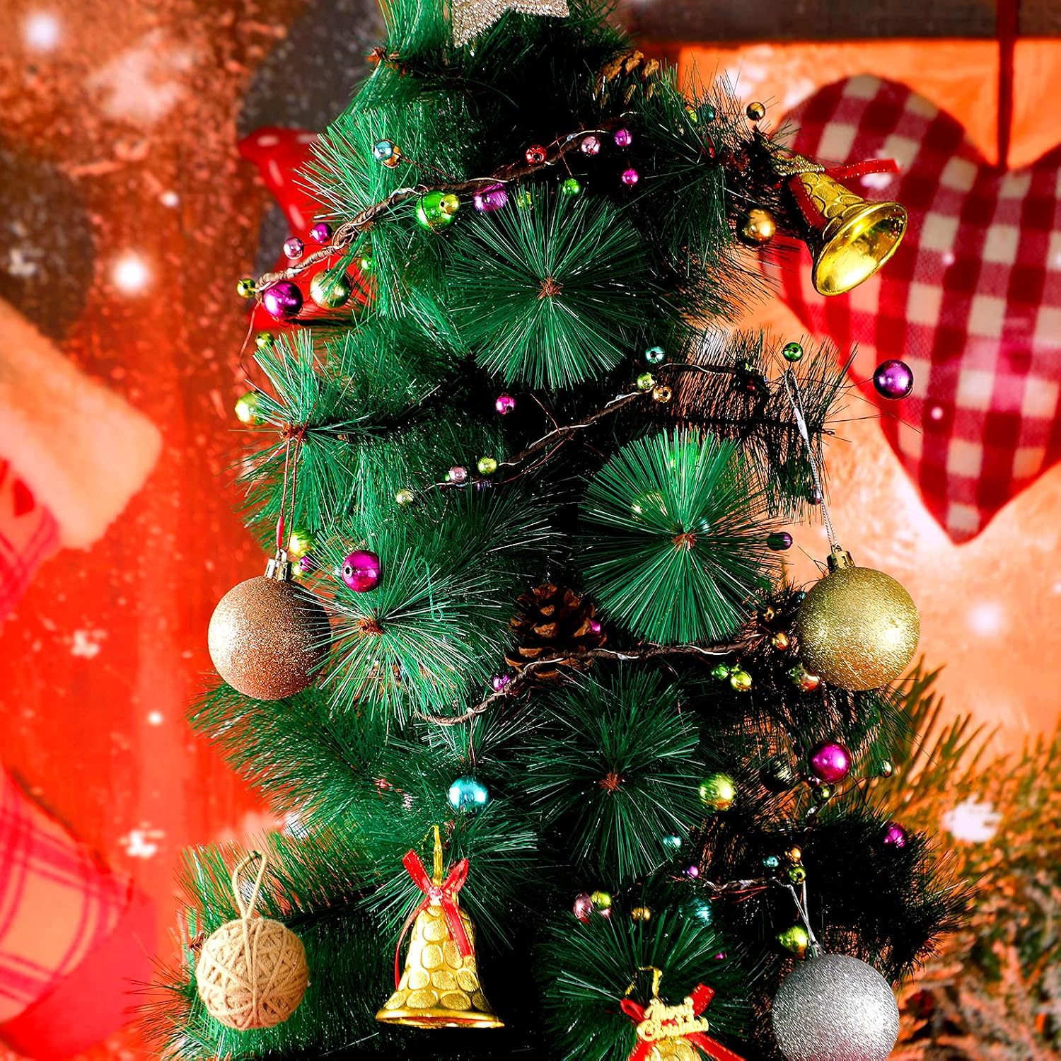 WILLBOND 4 Sets Colorful 9 ft Christmas Ball Garland Ball Ornament Hanging Baubles Garland with LED Lights for