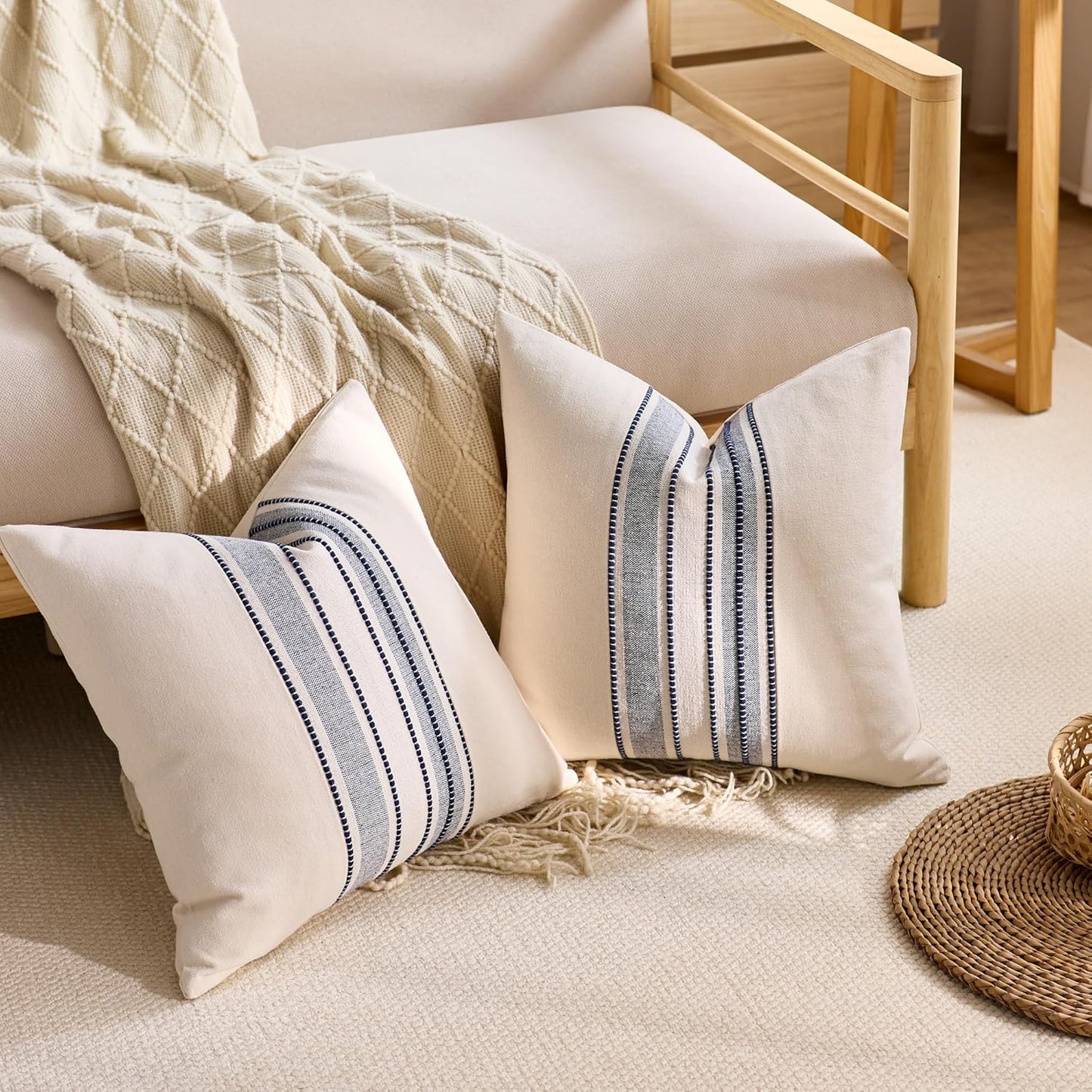 Boho Decorative Cushion Covers / 18 x 18 / Style 1- Navy / Set of 2