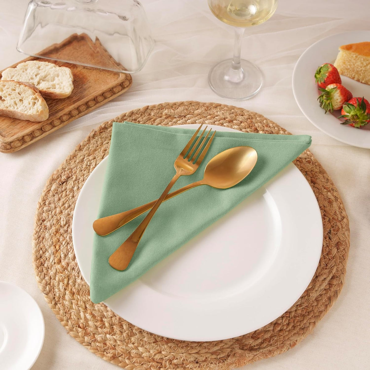 Blue Needles Solid Cloth Napkins Set of 12 Sage Green 100% Cotton Dinner Napkins 18x18 inches - Soft, Reusable