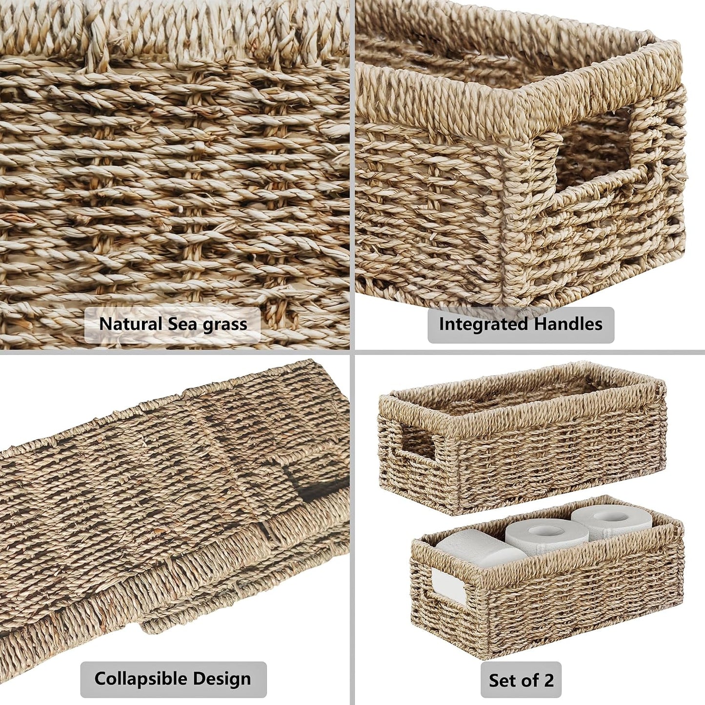 Hand-Woven Small Storage Baskets / Sea Grass / 13.2"D x 8"W x 6.5"H