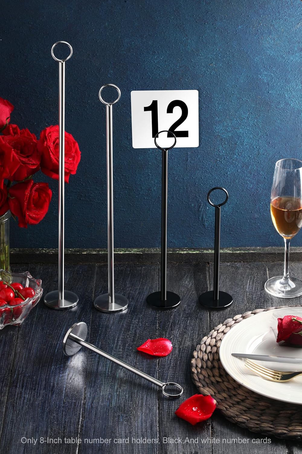 New Star Foodservice Ring Clip Table Card Holders with Number Cards 1-24, 8", Set of 24, Black