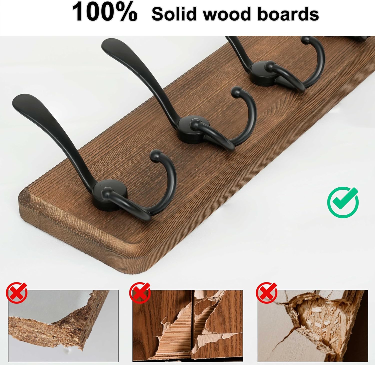 WEBI Coat Rack Wall Mount,38 9/16" Long,10 Tri Hooks for Hanging Coats,16" Hole to Hole,Wood Coat Hooks Wall