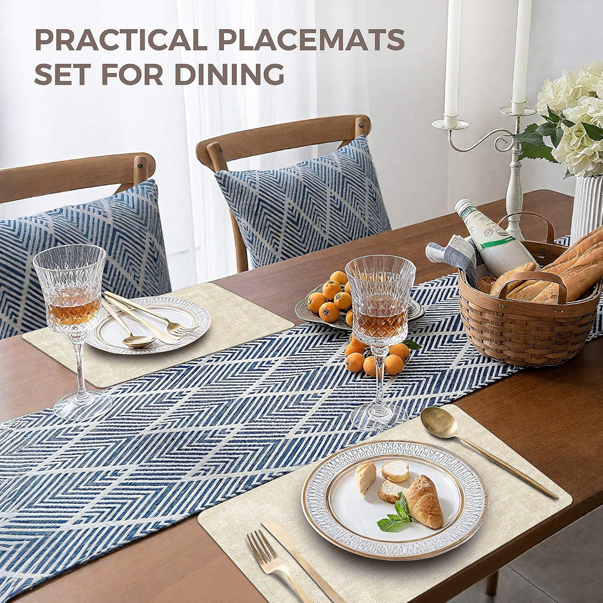 NCUE Vinyl Placemats Set of 8, 17"x12" Wipeable Place Mats with Coasters | Reversible Double Sided, Heat Resistant
