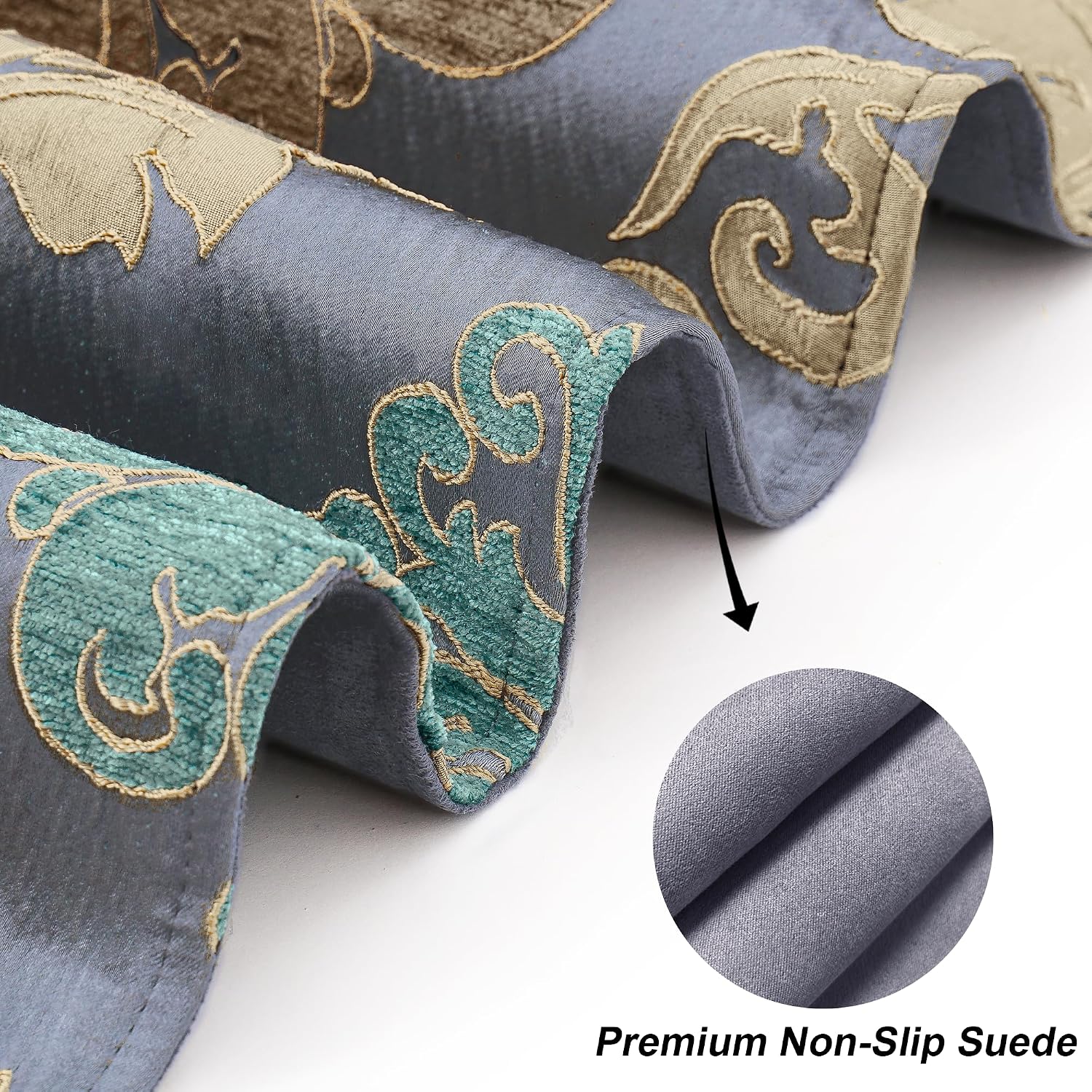 Loom and Mill Luxury Damask Table Runner 72 Inches Long, Grey Blue | Traditional Jacquard Table Runners with Handmade