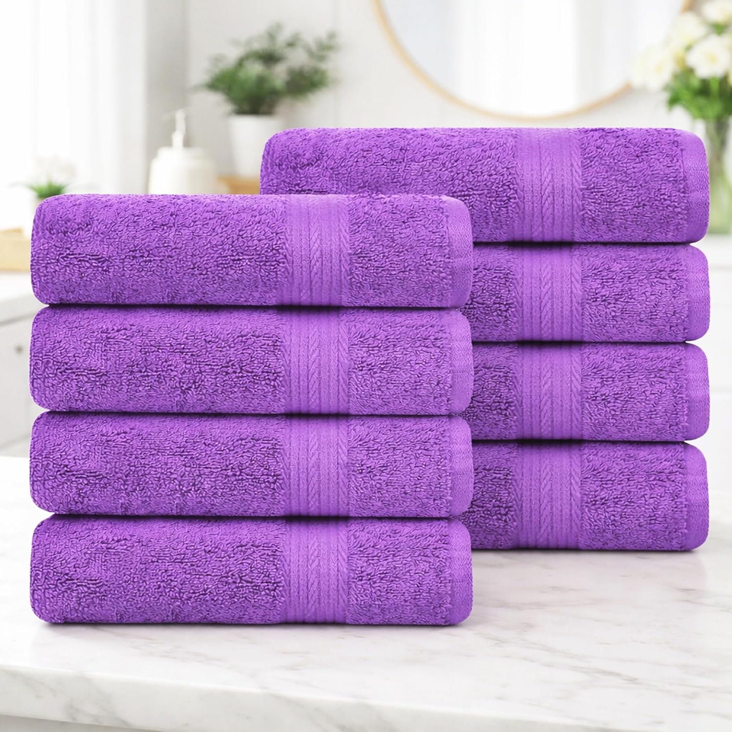 100% Cotton Hand Towels 18x28 Inches, 600 GSM, Soft & Absorbent, Set of 8, Purple