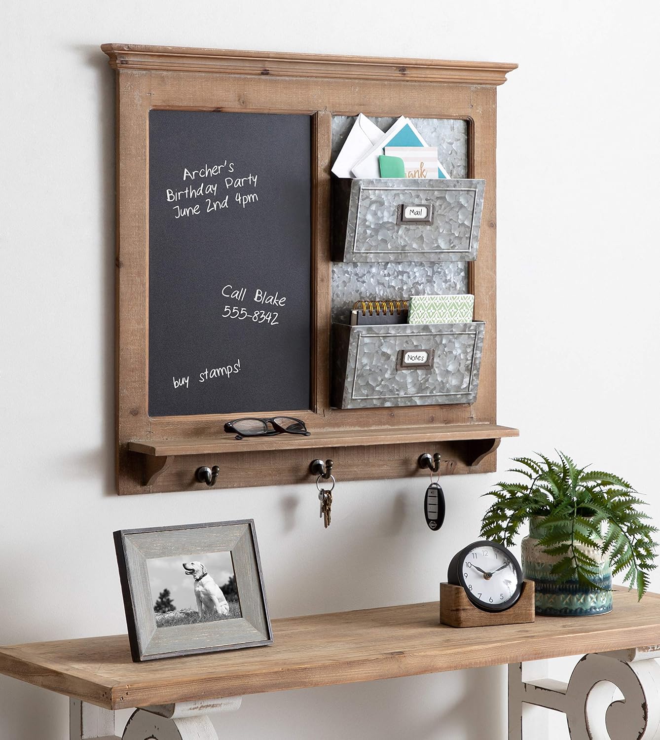 Idamae Wood Framed Chalkboard Wall Organizer / 28"W x 25"H / Rustic Brown / 28 x 25