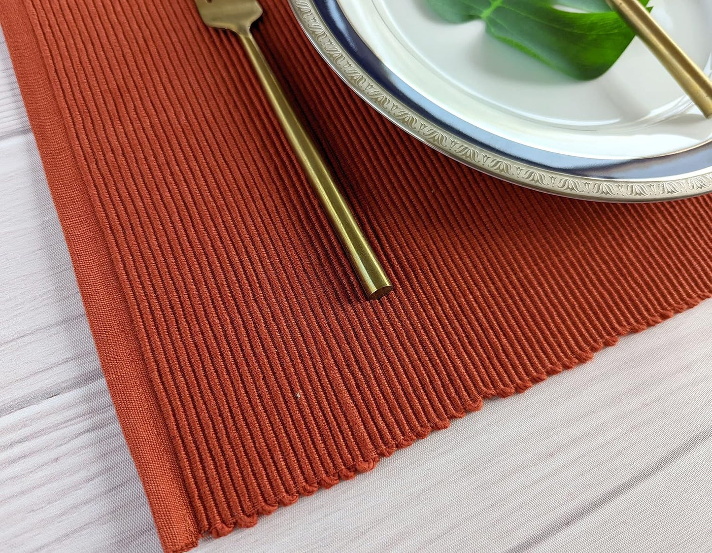 100% Cotton Ribbed Placemats - Set of 4-13 x 19 Inches - Rust/Burnt Orange - Everyday/Thanksgiving/Fall - Thick