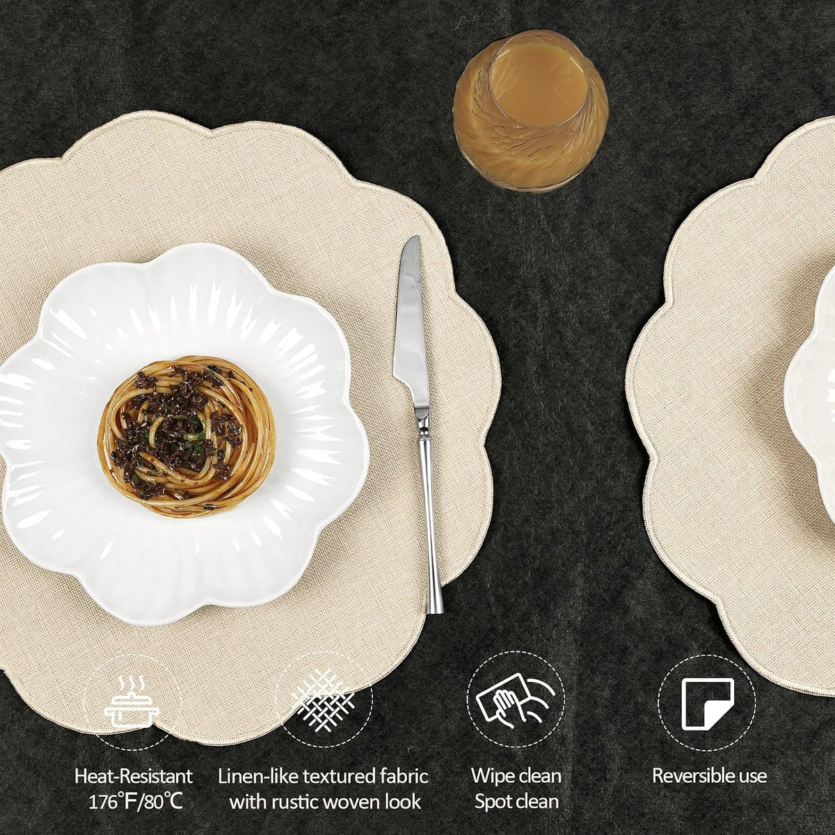 AHHFSMEI Round Faux Linen Placemats Set of 8 Heat Resistant Non-Slip Stain Proof Table Mats for Kitchen Dining Elegant