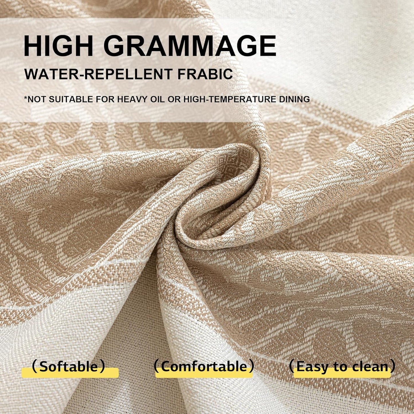 Nordic Beige Rectangular Tablecloth, Premium Drape | Water & Stain Resistant, Elegant Rectangle Table Cover for Dining