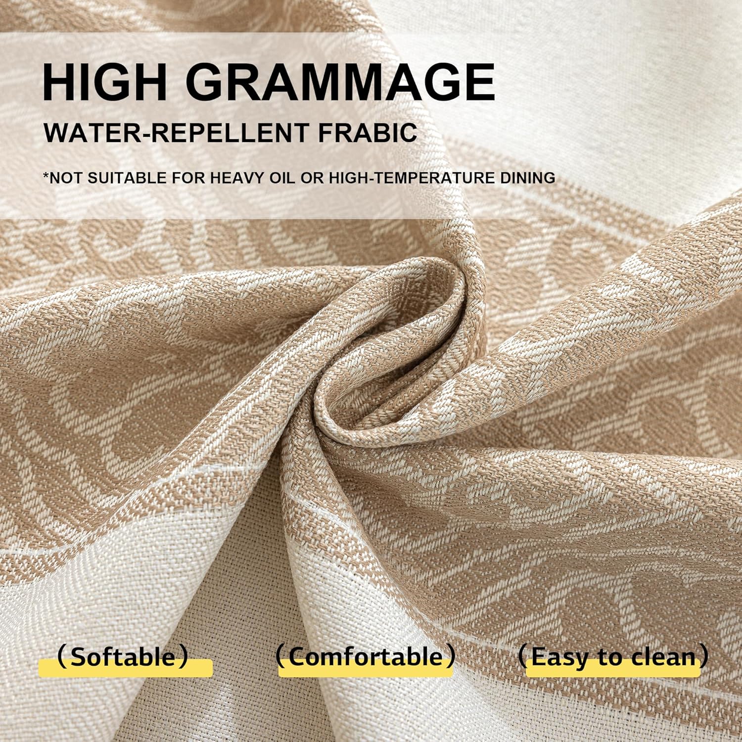 Nordic Beige Rectangular Tablecloth, Premium Drape | Water & Stain Resistant, Elegant Rectangle Table Cover for Dining