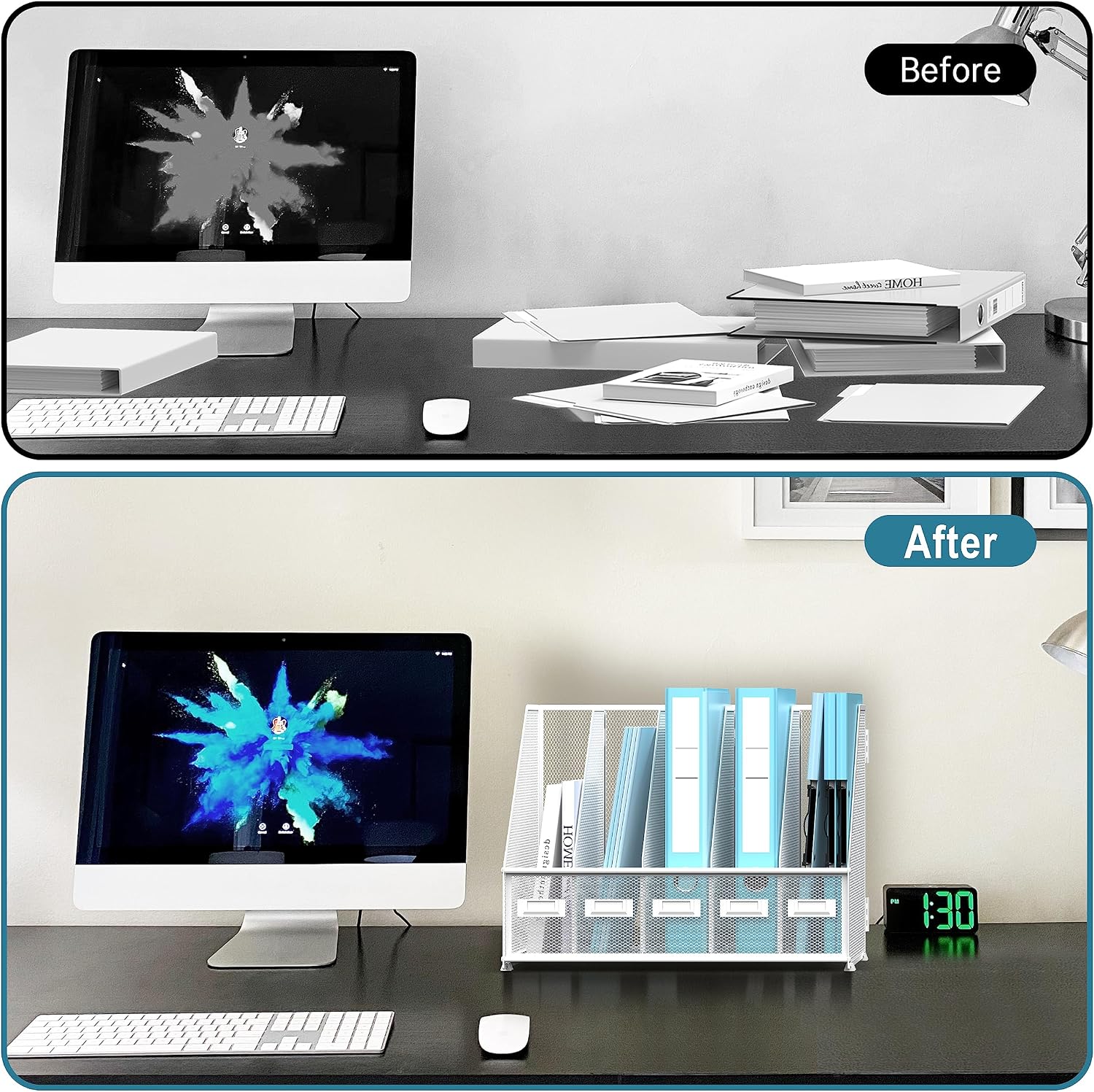 Desk Organizers Metal Desk Magazine File Holder with 5 Vertical Compartments Rack File Organizer for Office Desktop