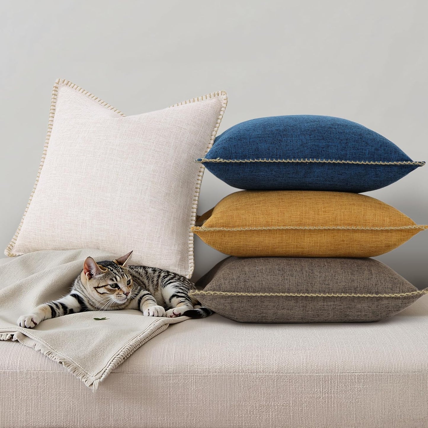 Fall Decorative Throw Pillow Covers Square Faux Linen Outdoor / Bronze Gold / 18 x 18 / Set of 2