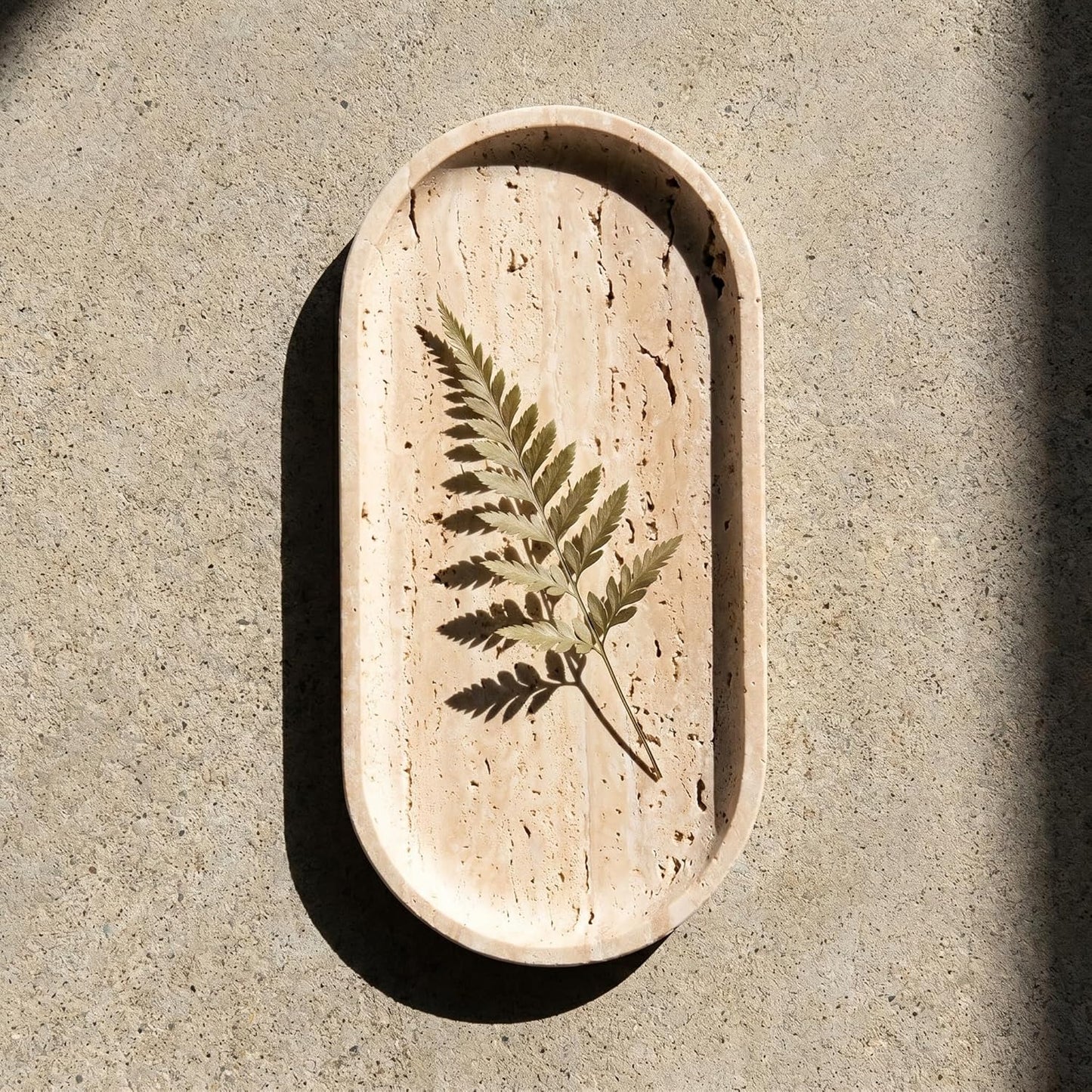 Oval Real Marble Tray / Yellow Travertine / 9.8 x 4.7
