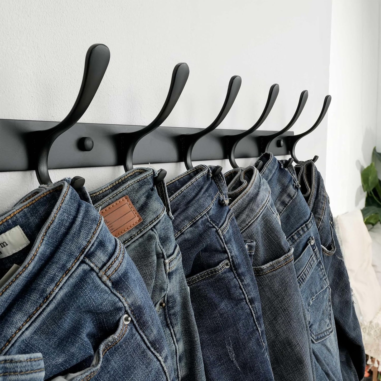 SKOLOO Heavy Duty Wall Mounted Coat Rack - 6 Hooks, Stainless Steel, Pack of 2, Sturdy Coat Hooks for Hanging Clothes