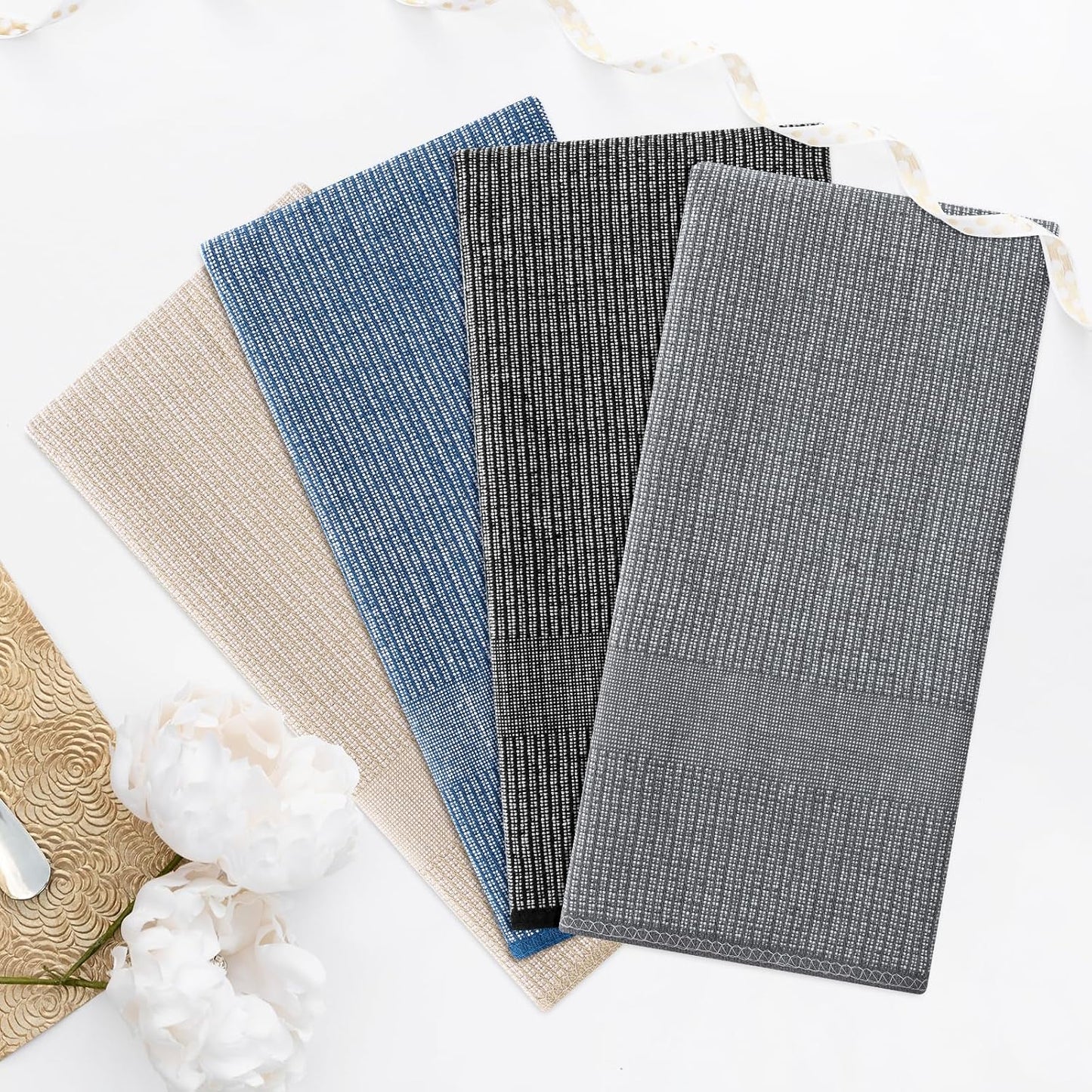 Homaxy 380 GSM Cotton Premium Kitchen Towels 8 Pack, 18"x 28", Mixed Color | Flat and Terry Dish Towels, Highly