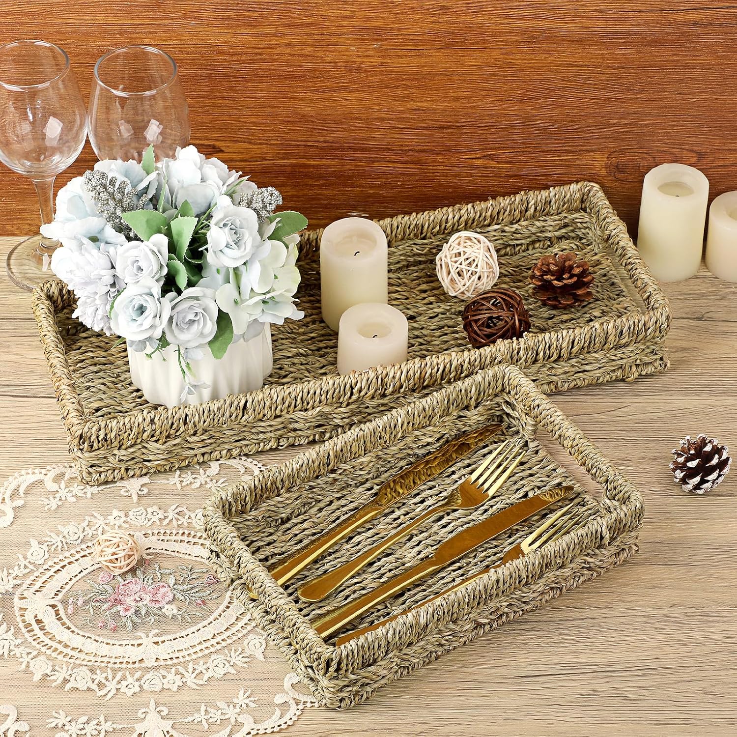 Seagrass Narrow Counter Tray / Olive Khaki / 9.9 x 6.3 x 2.2