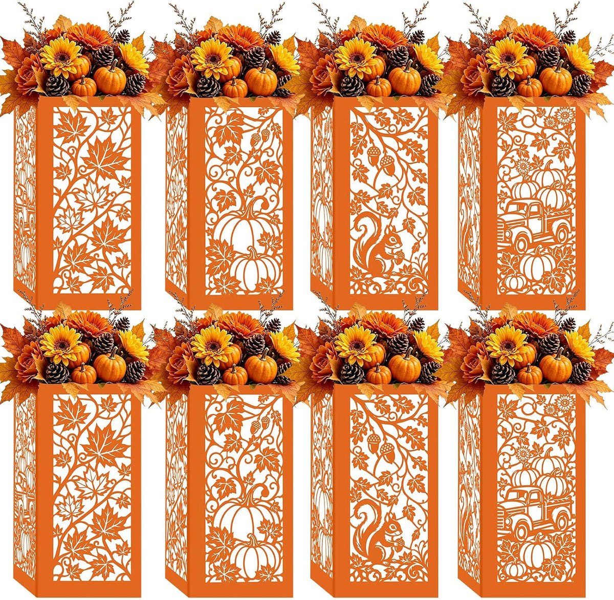 Urlax 8PCS Fall Decorations for Home Thanksgiving Table Centerpiece Box for Floral Arrangements Autumn Harvest Table Decor with Maple Leaves Pumpkin Squirrel Truck Design