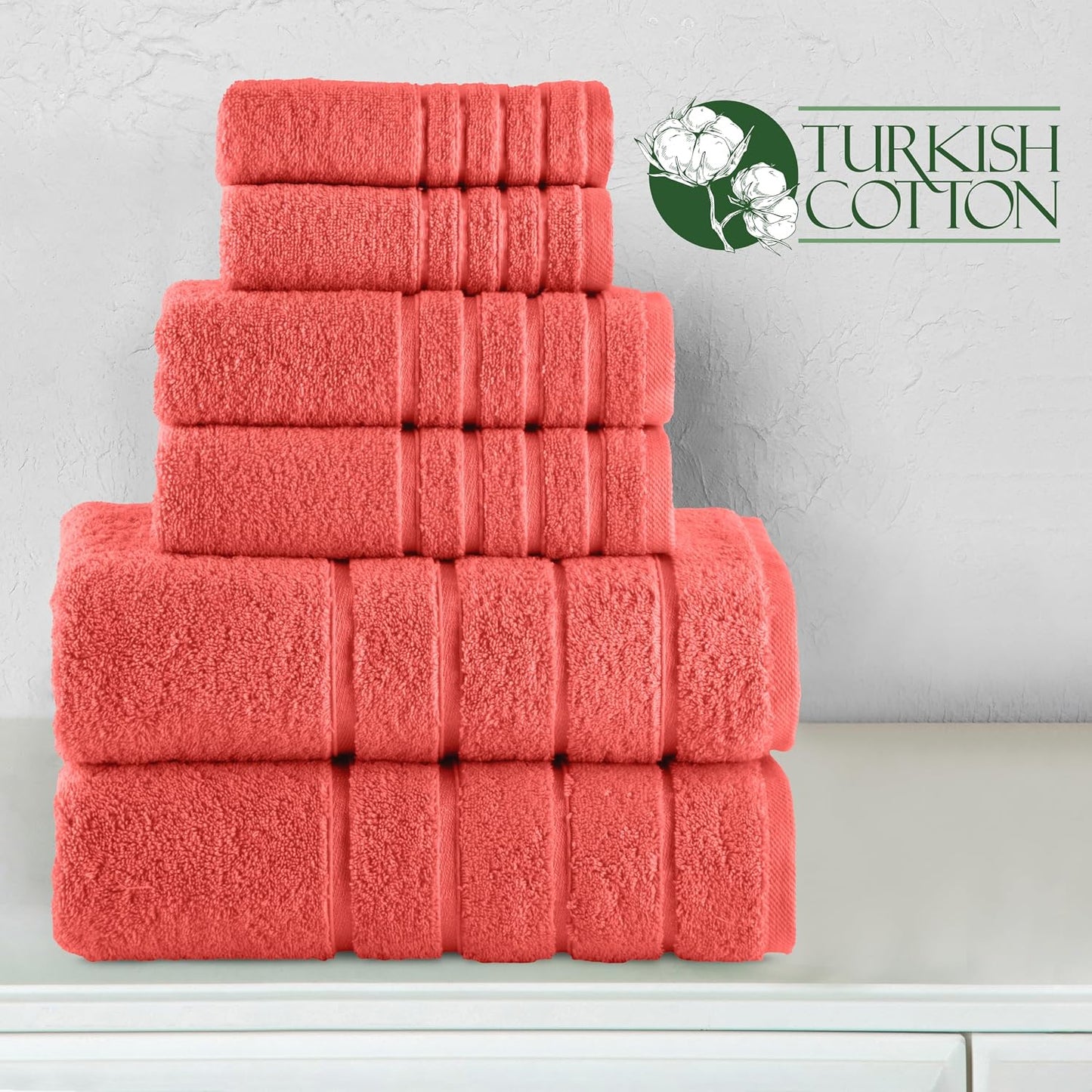Elegant Comfort 4 Lines Viscose Stripe 6-Piece Premium Towel Set - 100% Turkish Cotton High Absorbent Luxury Bathroom