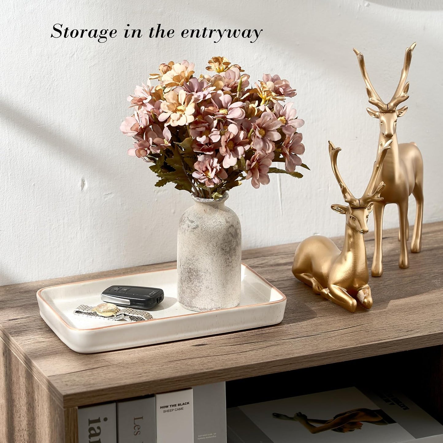 Bathroom Vanity Tray for Countertop- Ceramic Decorative Organizer / Reactive White-1 Pc / 10 x 6 x 1