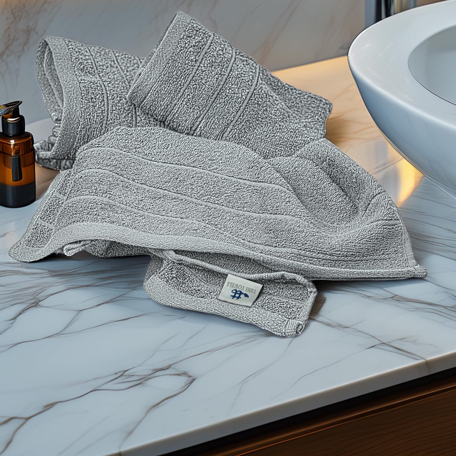 6 Piece Hand Towels Set 16 x 28 Inches, Cool Grey | 100% Cotton, Lighter Weight, Quick to Dry, 16 x 28 Inches, Super