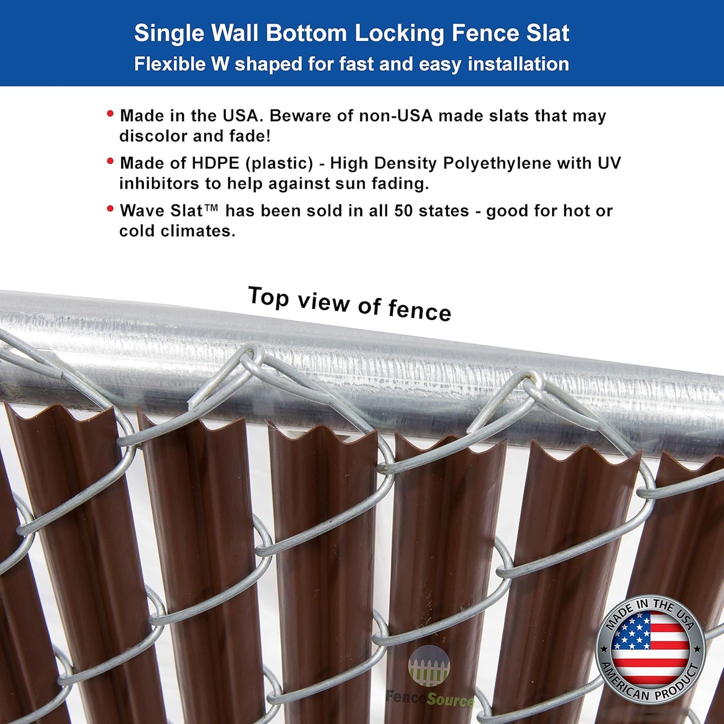 Wave Slat Single Wall Bottom Locking Privacy Slat for a high Chain Link / 6 Feet / Brown / 6 ft