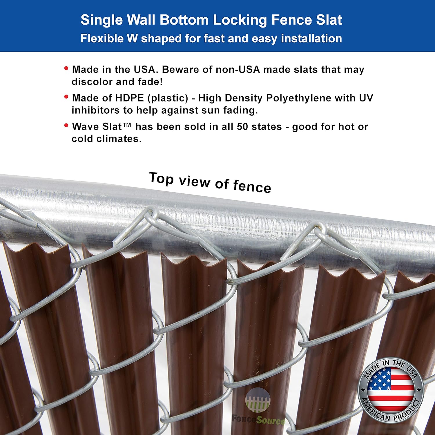 Wave Slat Single Wall Bottom Locking Privacy Slat for a high Chain Link / 6 Feet / Brown / 6 ft