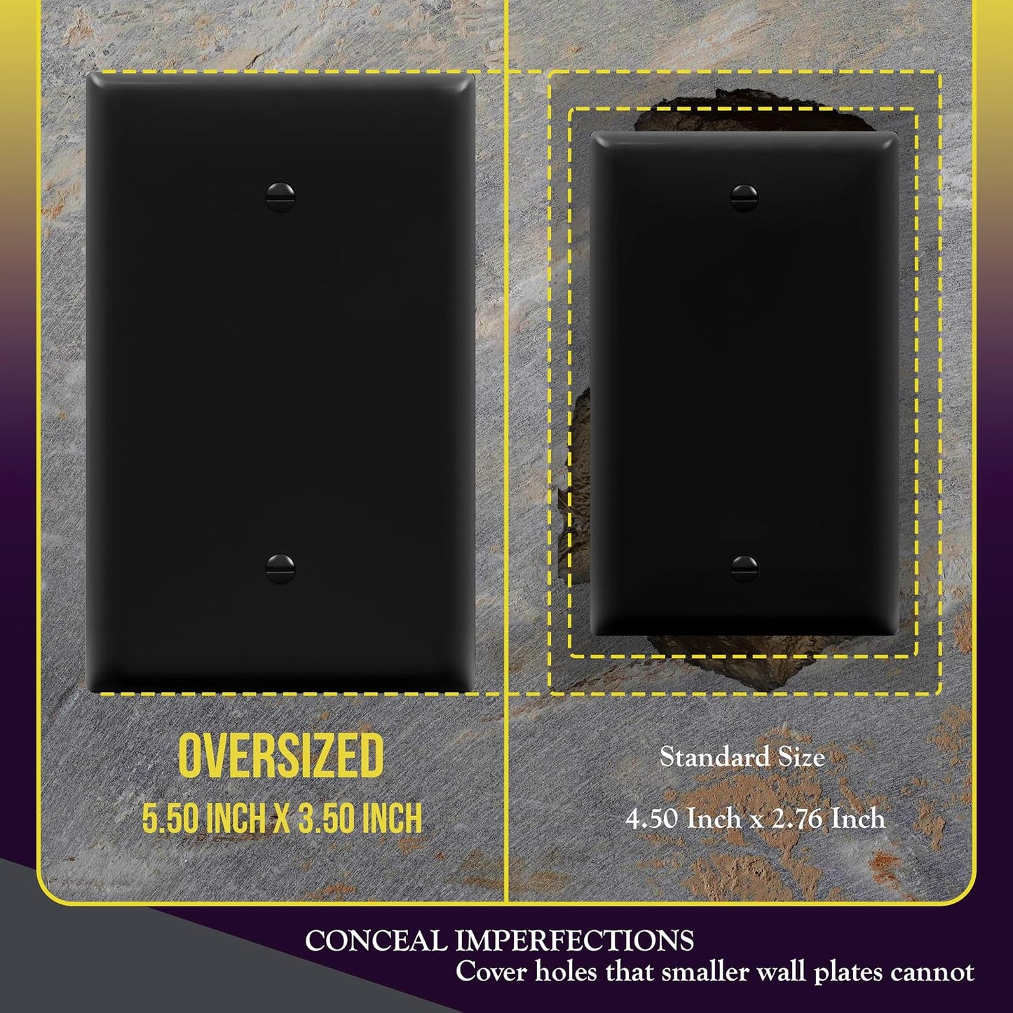 ENERLITES 10 Pack Oversized Blank Wall Plate Cover, 1-Gang, Black | Jumbo size 5.5" x 3.5", cover unused electrical