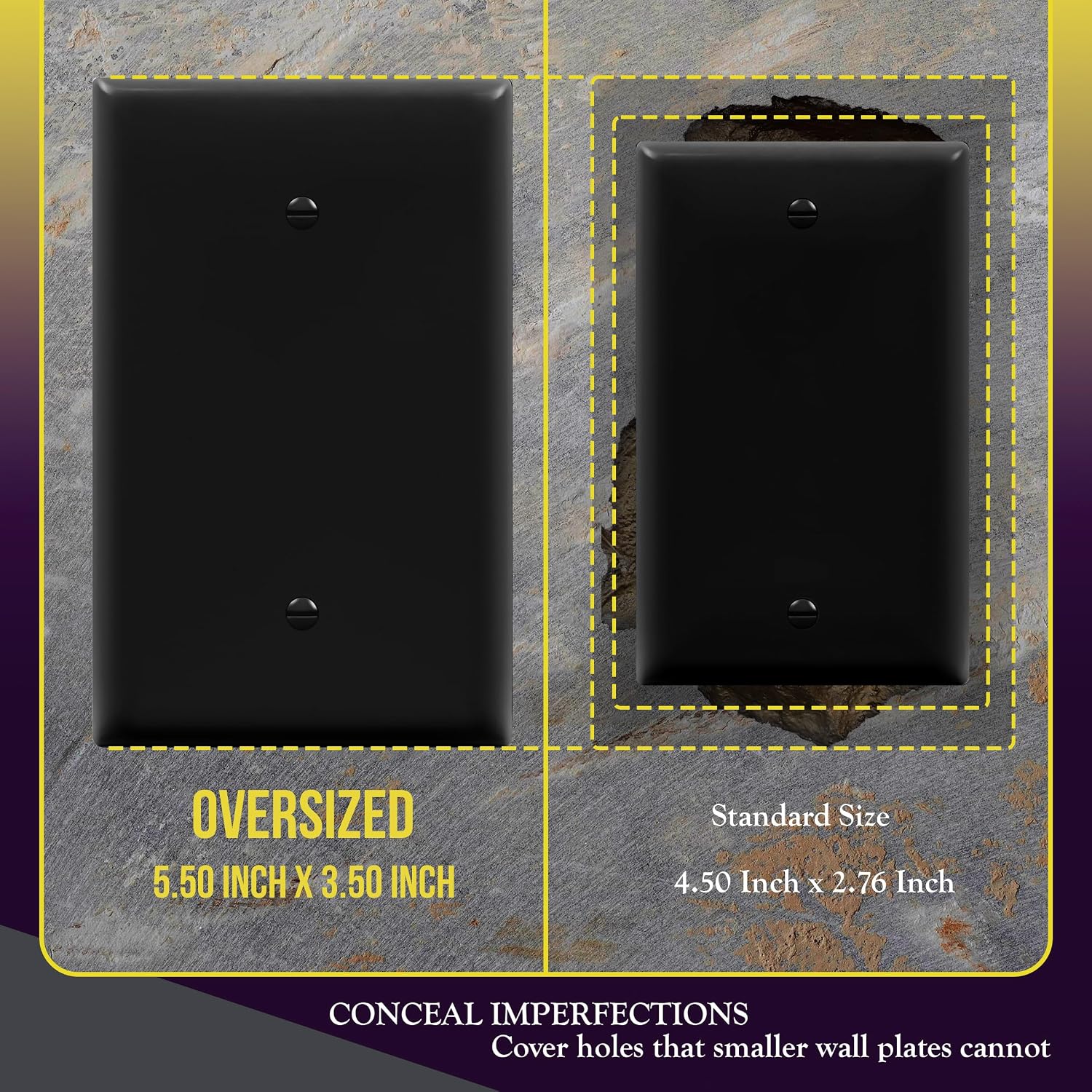 ENERLITES 10 Pack Oversized Blank Wall Plate Cover, 1-Gang, Black | Jumbo size 5.5" x 3.5", cover unused electrical