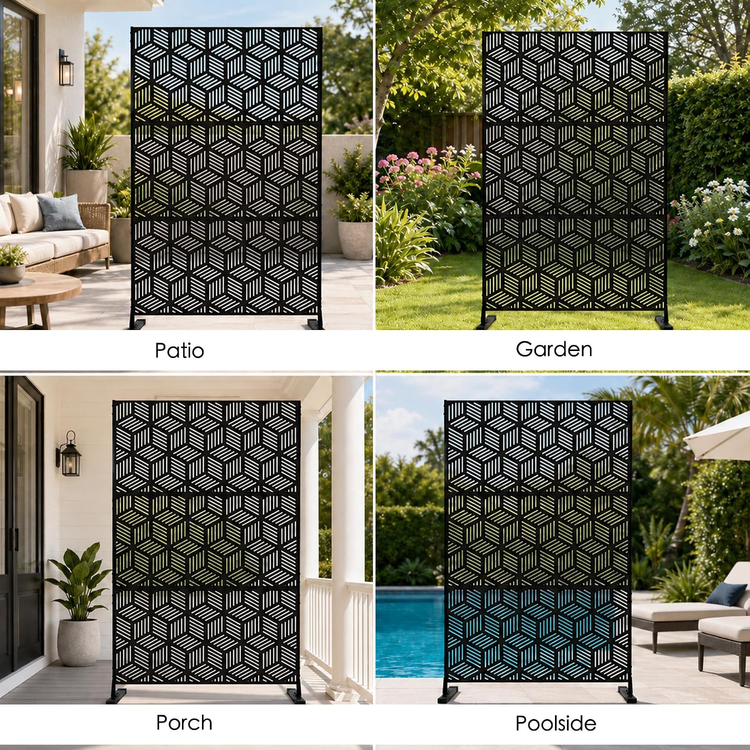 Kozyard Metal Privacy Screen 74" H x 47.2" W Decorative Outdoor Divider | with Stand Panels Freestanding Screen Set for