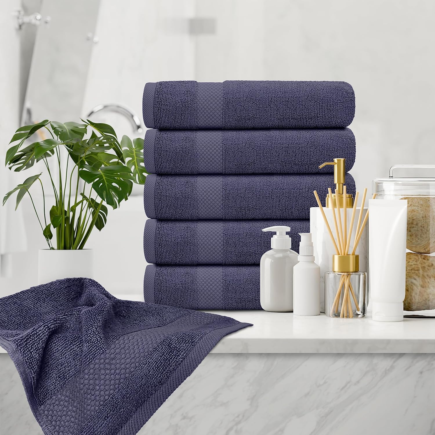 White Classic Luxury Navy Blue Hand Towels - Soft 100% Turkish Cotton | Highly Absorbent Hotel spa Bathroom Towel